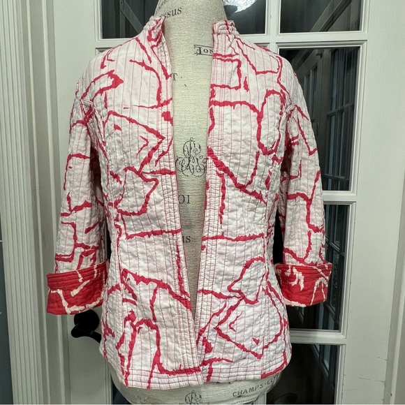 Chico’s Quilted Blazer Jacket Womens Size 0 Reversible Open Front Coral - Picture 3 of 11